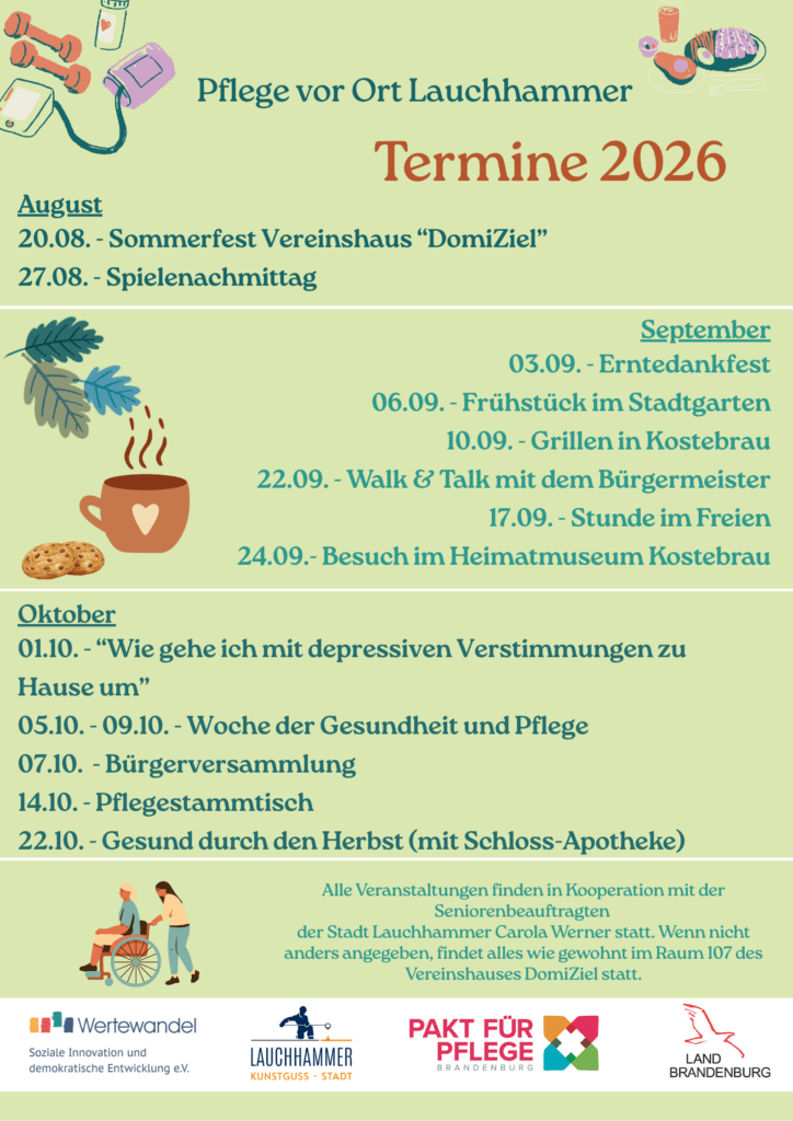 Die aktuellen Termine aus dem Projekt Pflege vor Ort in Lauchhammer.